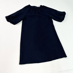 Tibi Dress Womens 0 Navy Blue Blouson Mini Short Sleeve Ladies Back Zip